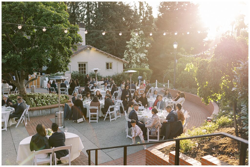 Wide view of the reception, with a sun flare in the corner.